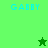 Pixelated green background with cyan text 'GABBY' and two star symbols in different positions across frames.