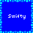 Blue background with cyan pixelated border, four instances of white text "Swifty" arranged in a pattern