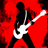 Pixelated red background with black silhouette of person playing white electric guitar, text "If My Music Is Too Loud!!! Your Too Old!!!!!" in black pixelated font.