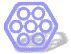 Two hexagonal icons with blue outlines and circular patterns, one displaying the text "Voltar" in black.