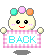 Pixelated character with pastel-colored hair holds pink-and-white checkered sign reading BACK, showing subtle facial expression changes across frames.