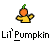 Pixelated static icon of a yellow stick figure with an orange pumpkin head and green stem, positioned above stylized text reading "Lil'Pumpkin" on a gray background.