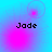Pixelated text 'Jade' appears below a pink circular glow on a blue gradient background with subtle concentric rings.