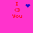 Pixel art icon with pink background showing "I <3 You" text and animated blue symbols replacing a heart.