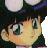 Pixelated close-up of a character with large green eyes, brown hair, and a dark blue headband, rendered in a chibi art style.