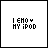 Pixelated text 'I CHOW HY IPOD' on white background with color variations in the letters across frames.