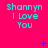 Cyan text 'Shannyn I Love You' on bright pink background with scattered blue star and dot shapes.