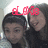 Two people in a close-up pose with red text above their heads, changing across frames.