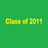 Green and yellow pixelated graphic with text elements including "Class of 2011" on green background, repeated "Ours goes to" phrases, and "11" numerals in green on yellow backgrounds.