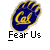 Two identical blue and yellow hand-shaped icons with 'Cal' text, displayed on a gray background alongside promotional text for badassbuddy.com.