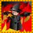 Animated icon with fiery background and yellow text reading hehehe happy halloween 2005 over star outlines.