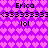 Pixelated icon with purple background and pink hearts, displaying text elements 'Erica', '(3333333)', and 'lol' in black font across two