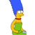 Pixelated character with tall blue hair, yellow skin, red collar, green dress, and blue shoes in profile view.
