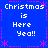Blue background with pink dashed borders and star shapes, displaying repeated white text "Christmas is Here Yea!!" in a