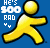 Animated contact sheet of a yellow stick figure running against blue background with "HE'S 900 RAB" text, showing frame-by-frame motion changes in limbs and text color.