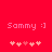 Red background with 'Sammy :]' text and five pink hearts below, where the third heart is darker in the first frame and lighter in the second frame.