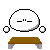 A 5x4 contact sheet of pixel art frames showing a white round character with changing expressions and actions at a brown desk, including thought bubbles, tears, and small objects like a red heart or black stick figure.