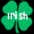 Green four-leaf clover with white text 'irish' overlaid on black background, displayed in three distinct pixelated states.