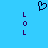 Pixelated blue background with dark purple text and a heart symbol; two vertical 'LOL' sequences flank a central heart shape.