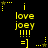 Yellow pixelated text and symbols on black background with animated star effects.