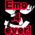 Red text 'Emo 4 ever!' appears over a black background with white skeletal hands and a red heart symbol.