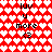Red and white heart-patterned background with repeated text and symbols in black pixelated font.