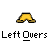 Pixelated yellow shorts with brown shoes on a gray background, below which is white text reading "Left Overs" in blocky font.