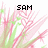 Pixelated pink and green floral design with black text overlays reading SAM, I LUV U, and 83 across four