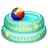 Pixelated image of a teal and turquoise pool with a multicolored ball resting on its edge.