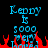 Blue text reading 'Kenny is 5000 per' above red pixelated flames on a black background.