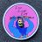 Circular icon with pink and blue gradient background, white border, central figure in green and brown clothing holding a small object.