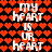 Pixelated text 'MY HEART IS UR HEART' repeated over a red heart pattern background with visible motion blur.
