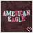 Two side-by-side animated frames of a pixelated buddy icon featuring "AMERICAN EAGLE" text with color variations and a pink heart symbol at the bottom right, set against a dark brown background.