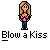 Pixel art of a woman with long blonde hair wearing a pink top and blue pants, shown in three poses with text below each.