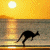 Pixelated sunset scene with kangaroo silhouette on water, green text 'Original Icons .com' on dark background.