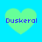 Four identical light green heart shapes on a bright blue background, each containing the text 'Duskerol' in blue pixelated font.