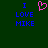 Dark green background with blue text reading "I LOVE MIKE" on both sides and a pink pixelated heart symbol in the center.
