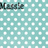A static image with a light blue and white polka dot background, featuring partial text names and a blue rectangle with green text.