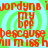 Pixelated red text on a green and cyan spiral background with repeated phrases 'jordynb', 'my bff', 'because', 'ill miss', and 'h' in a pattern