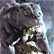A split-frame contact sheet showing a pixelated animated icon with a dark rocky creature on the left and green text reading "Original Icons .com" on the right against a solid green background.
