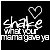 Black background with white pixelated text reading 'share what you mama gave ya' and a heart symbol above the word 'you'.