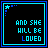 A contact sheet of eight 48x48 pixel animated frames showing a static text-based icon with cyan and blue borders on black backgrounds, each displaying the phrase "AND SHE WILL BE LOVED" in varying shades of cyan and blue text.