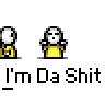 Animated contact sheet of a yellow stick figure performing various actions with text bubbles, displayed on gray background.