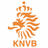 Orange pixelated icon features a crown above stylized floral or leafy design with 'KNVB' text below on white background.