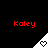 Red text 'Kaley' above white triangular icons with heart symbols on black background.