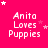 A static image with a bright pink background displays the text "Anita Loves Puppies" in white pixelated font, surrounded by small white and pink stars.