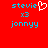 Red background with cyan text 'stevie' and 'jonnyy' and 'x3', one 'stevie' has a white heart symbol replacing the 'e'.