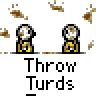 Animated contact sheet of a pixel art icon showing two stick figures throwing brown objects with text "Throw Turds" below each frame.