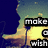 A pixelated image of a sunset scene with palm trees and text reading 'make a wish' in black boxes over the sky.