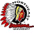 Pixelated static icon featuring a stylized red and white circular design with yellow accents, resembling a mascot or logo on a stand against a transparent background.